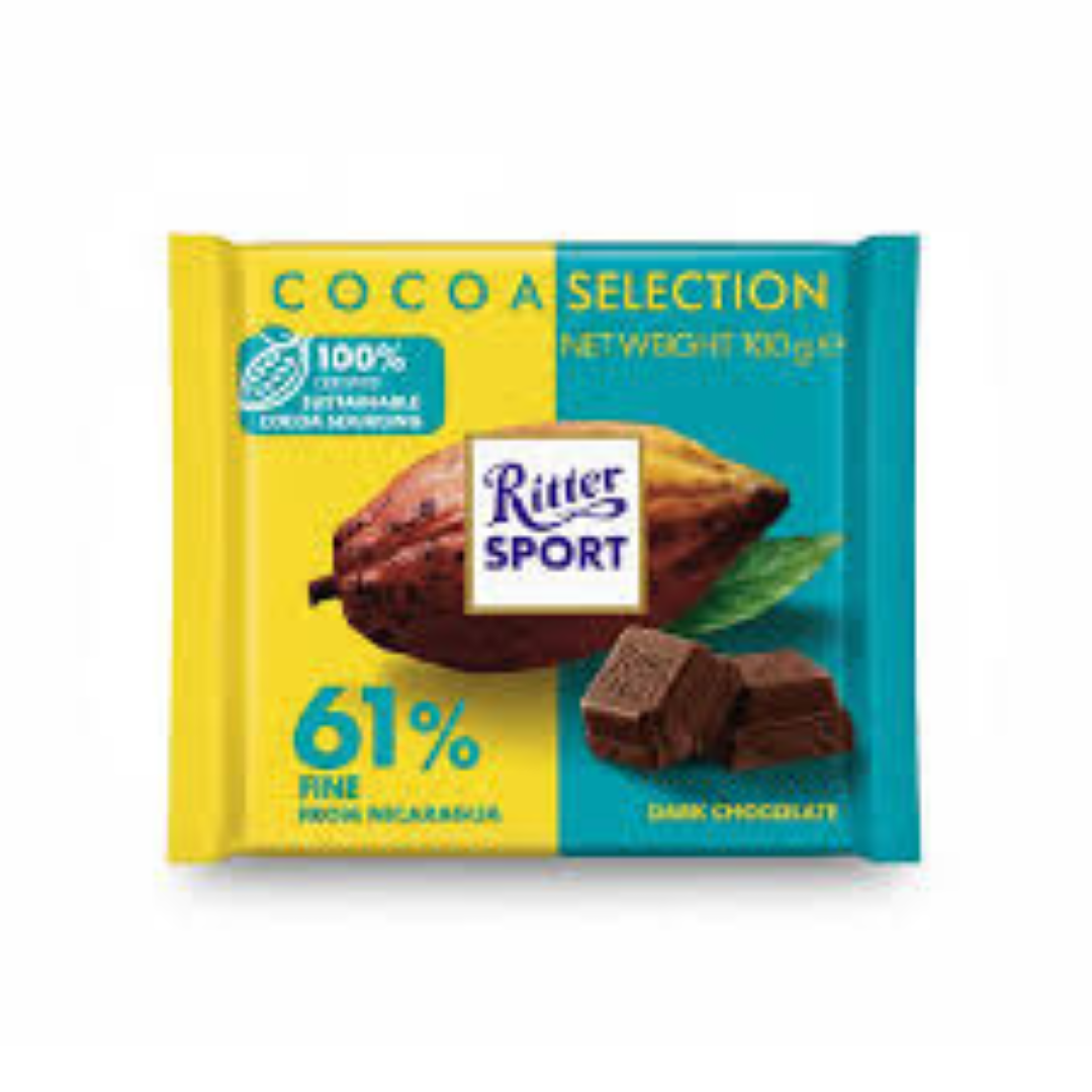 RITTER SPORT DARK CHOCOLATE 61% FINE 100G
